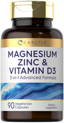 Carlyle Magnesium Zinc Vitamin D3 bottle with 90 capsules on white background