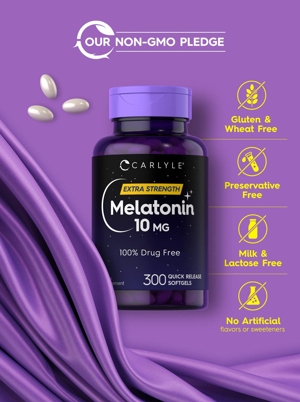 Carlyle Melatonin 10mg softgels label showing ingredients