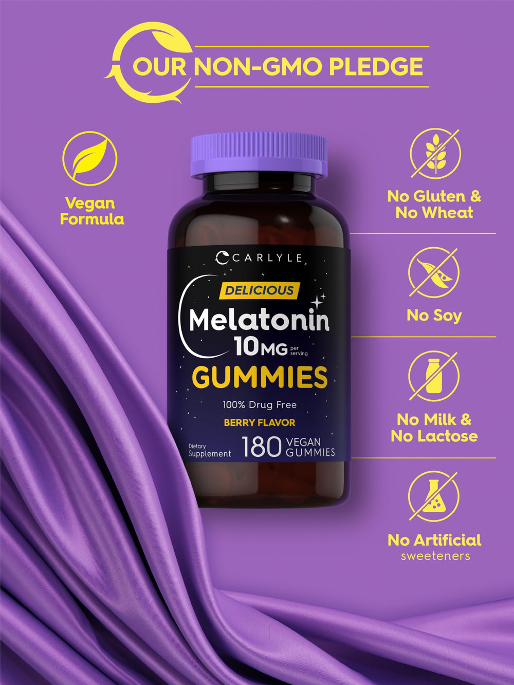 Gluten-free, dairy-free Carlyle Melatonin Gummies label