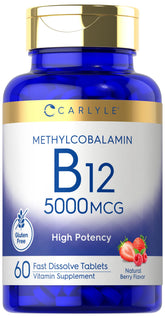 Front view of Carlyle Methylcobalamin B12 5000mcg 60 fast-dissolve tablets