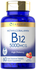 Front view of Carlyle Methylcobalamin B12 5000mcg 60 fast-dissolve tablets