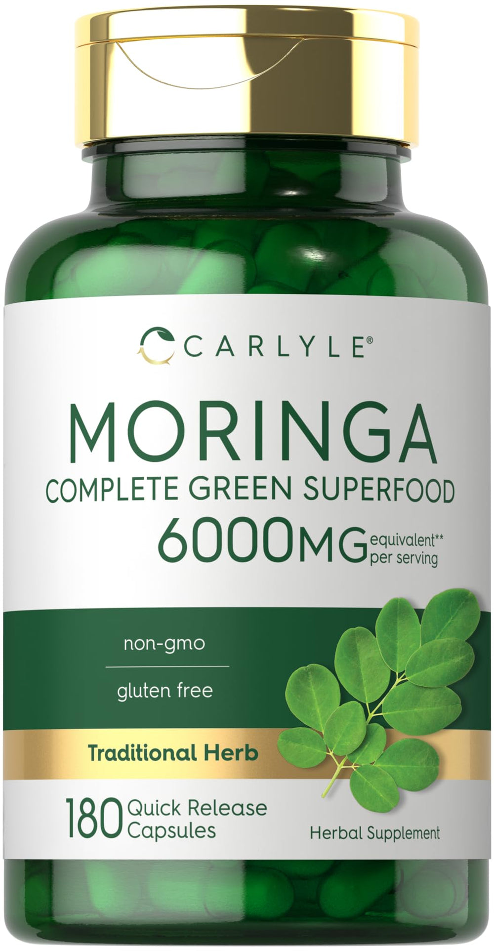 Carlyle Moringa Oleifera capsules bottle for a convenient daily greens routine