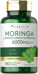 Carlyle Moringa Oleifera capsules bottle for a convenient daily greens routine