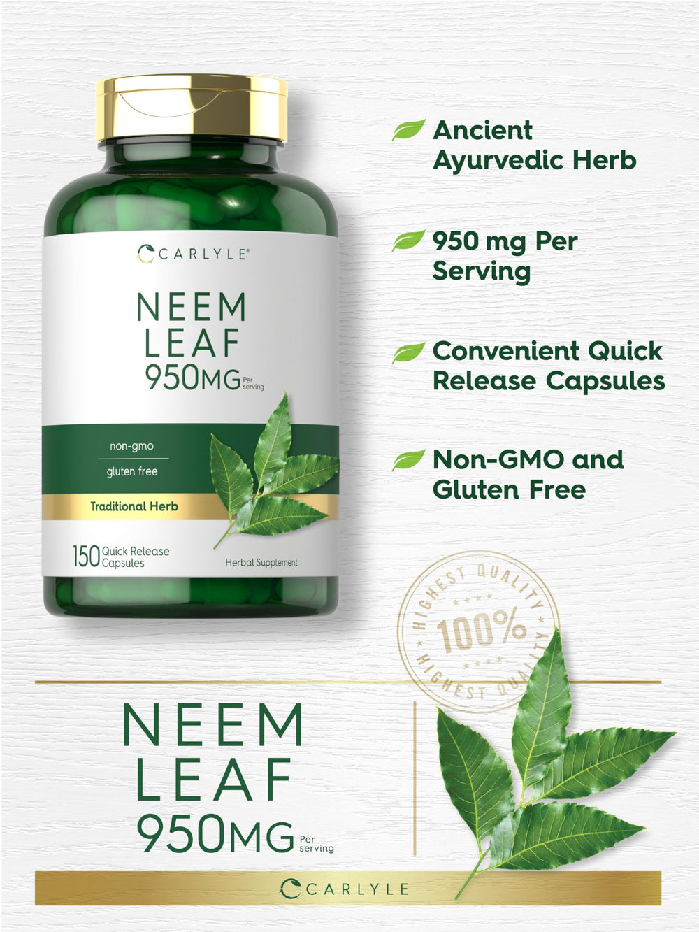 Neem Leaf label close-up on bottle