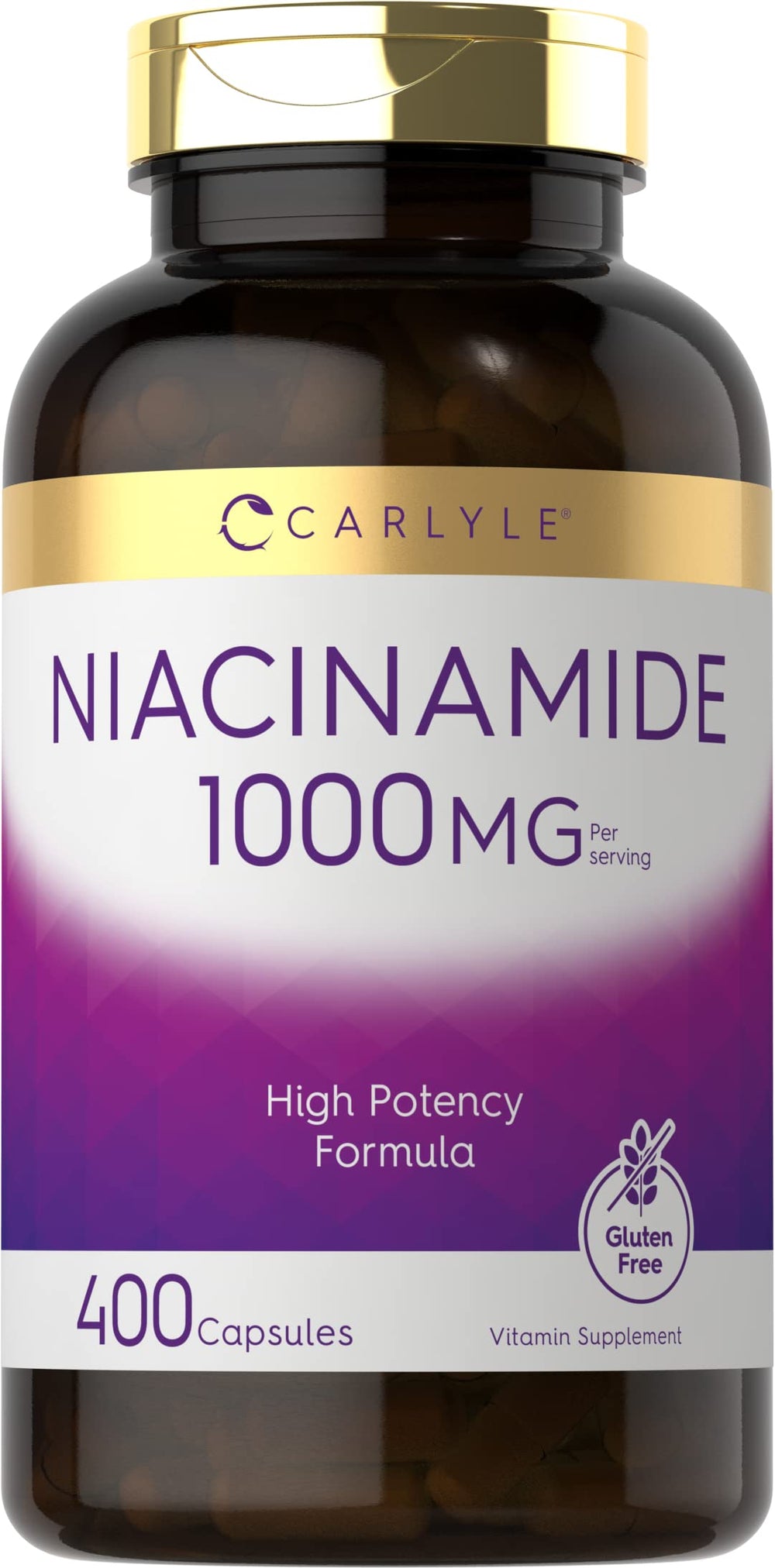 Front view of Carlyle Niacinamide 1000 mg 400 capsules