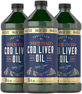 Three Carlyle Norwegian Cod Liver Oil 16oz bottles in a 3-pack, front view
