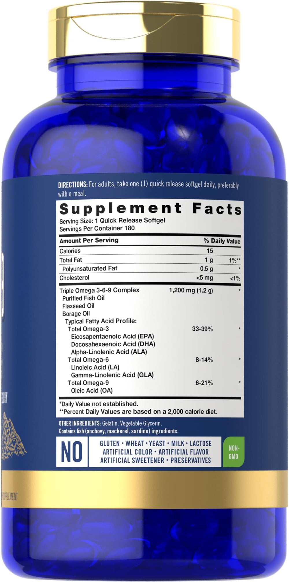 Triple Omega 3-6-9 complex capsule close-up