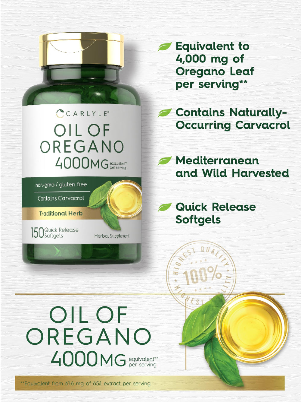Non-GMO and gluten-free Carlyle oregano oil packaging