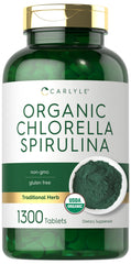 Carlyle Organic Chlorella Spirulina Tablets 1300 count bottle on a white background
