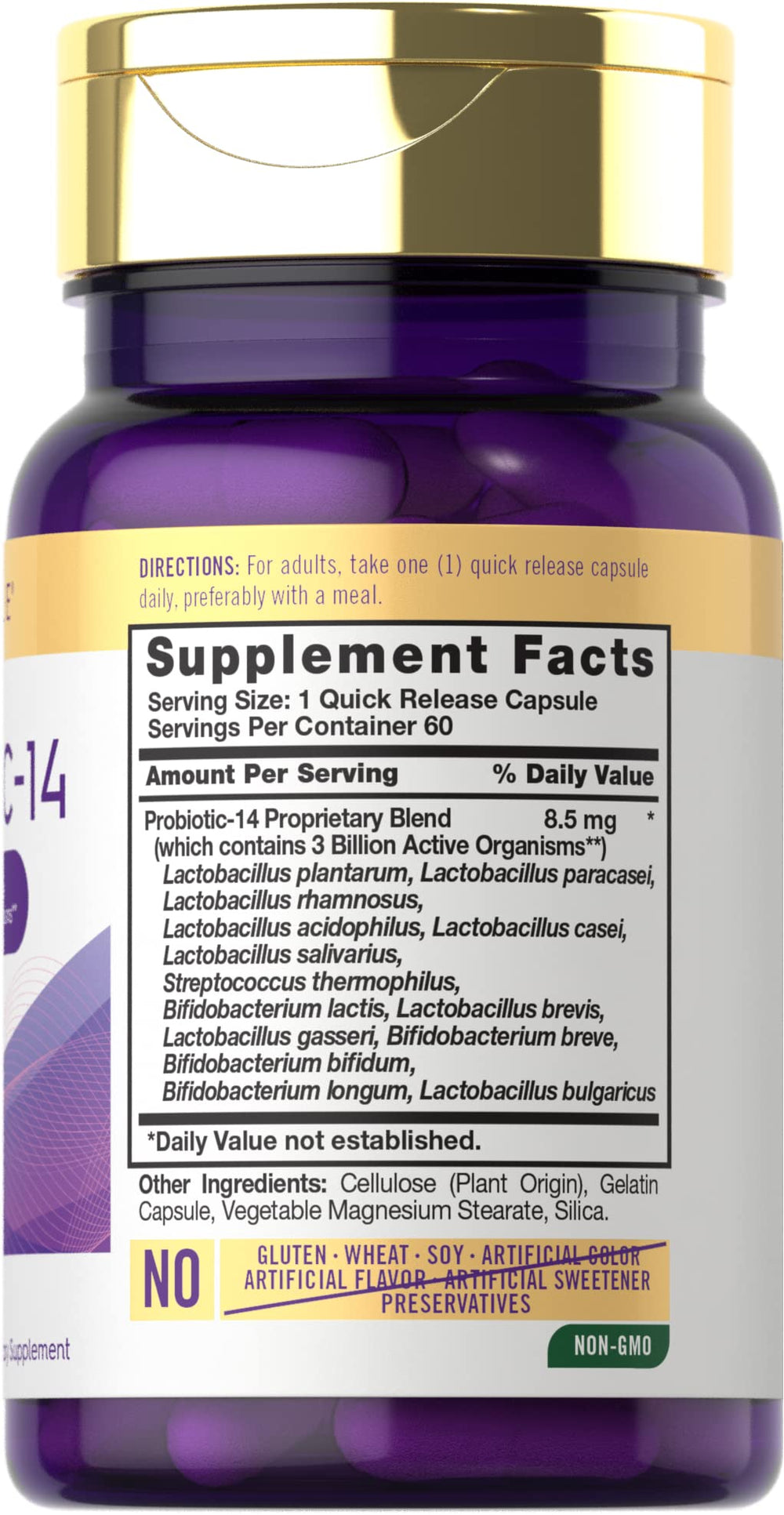 Close-up of Carlyle Probiotic capsules showing quick-release formula