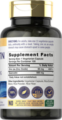 Graphic showing Quercetin 500mg with 50mg Zinc per serving