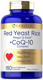 Bottle of Carlyle Red Yeast Rice with CoQ10 Complex 180 capsules