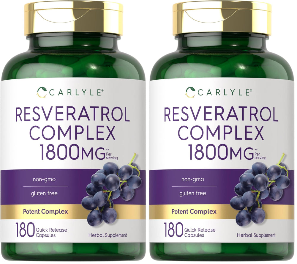 Front view of Carlyle Resveratrol 1800mg 180 capsules pack 2