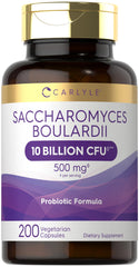 Front bottle of Carlyle Saccharomyces boulardii Probiotics & Prebiotics value size (200 capsules)