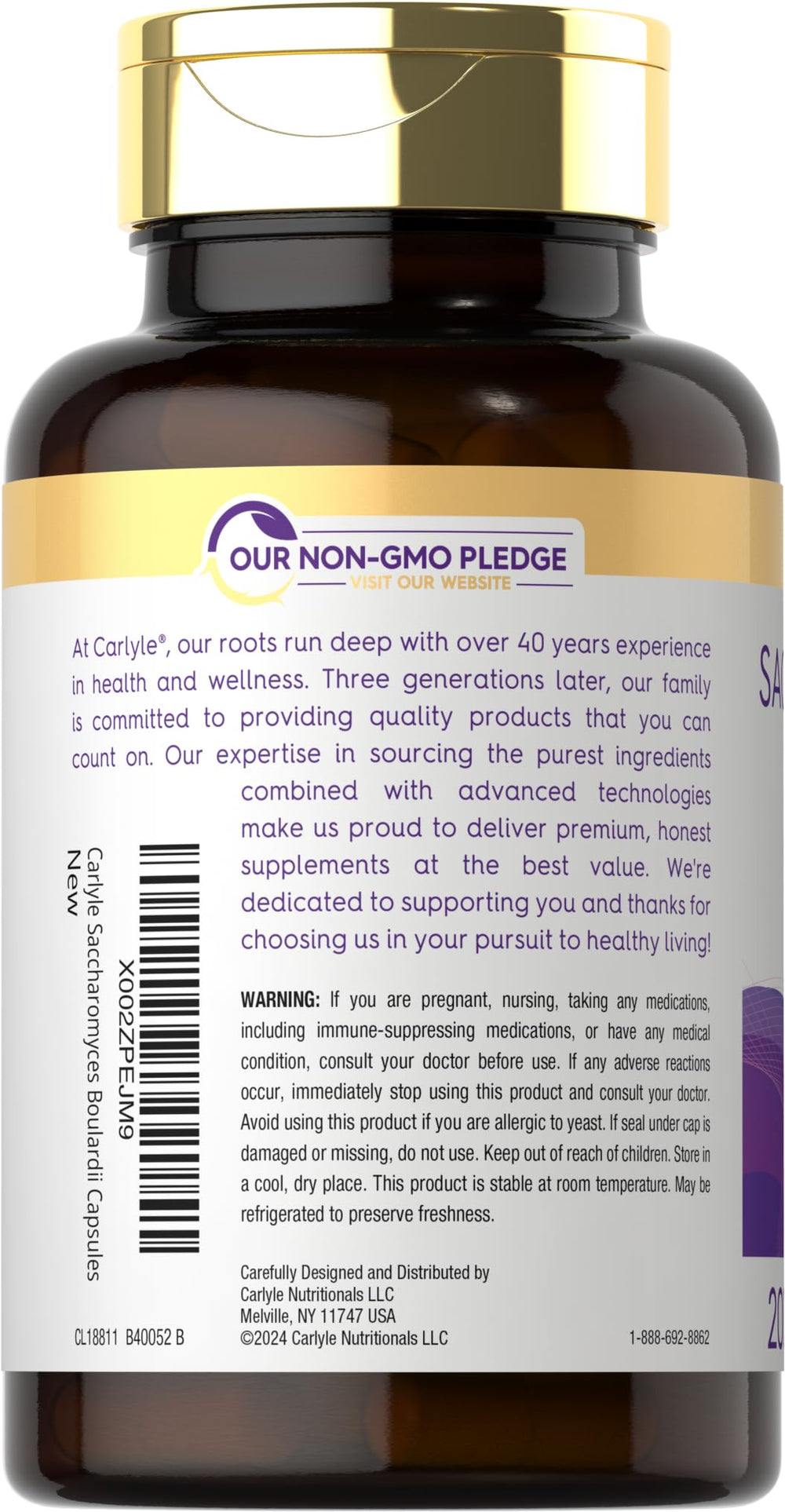 Product formula label for Saccharomyces boulardii probiotic prebiotic blend