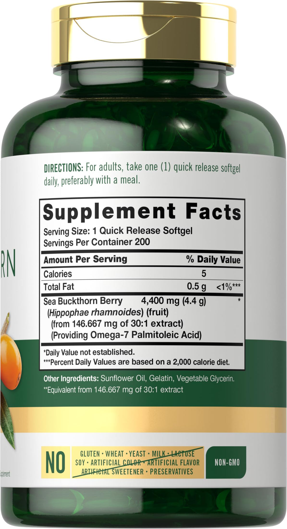 Close-up of product label showing 4400 mg equivalent fruit