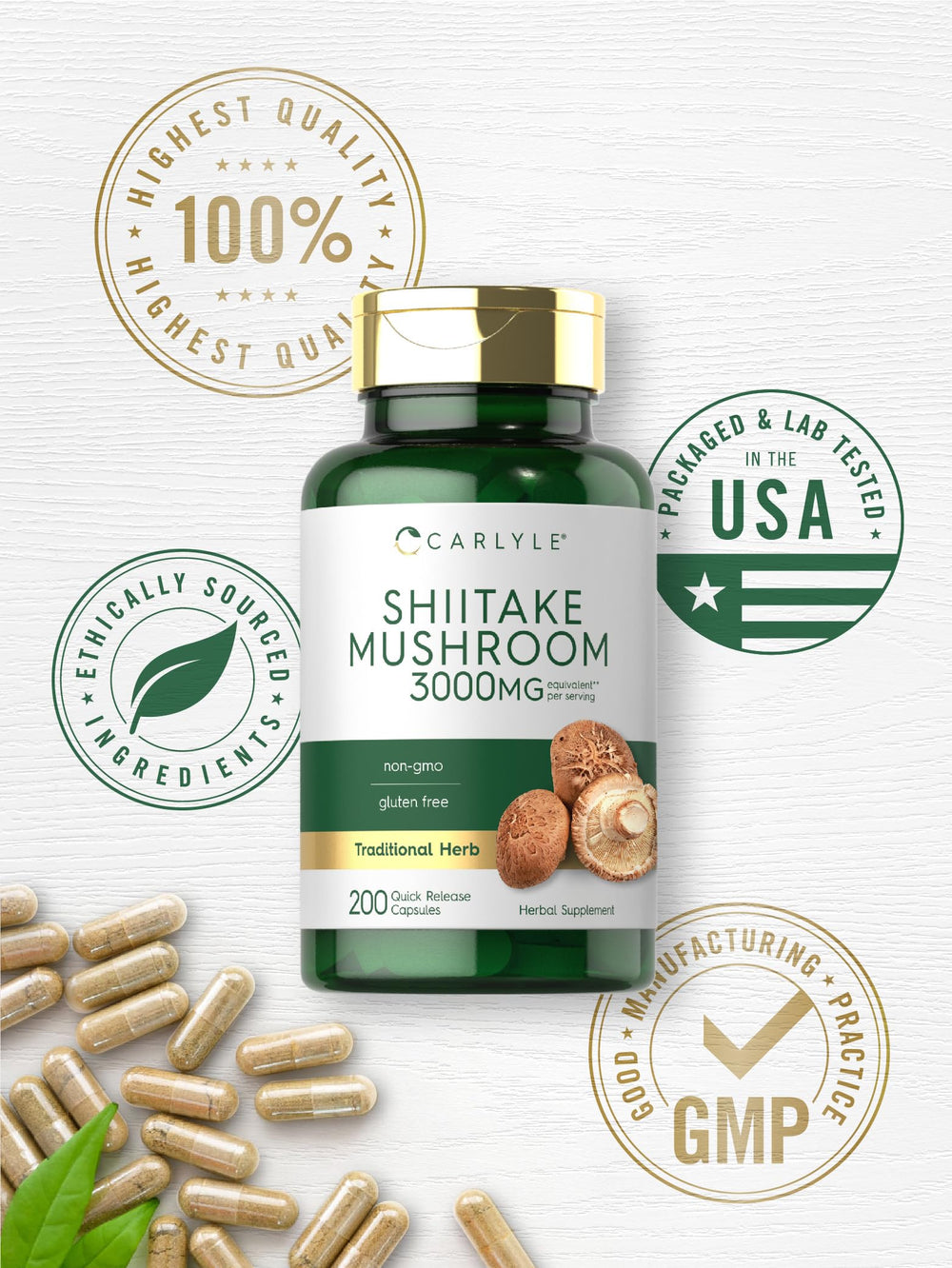 Carlyle Shiitake Mushroom Extract bottle and cap