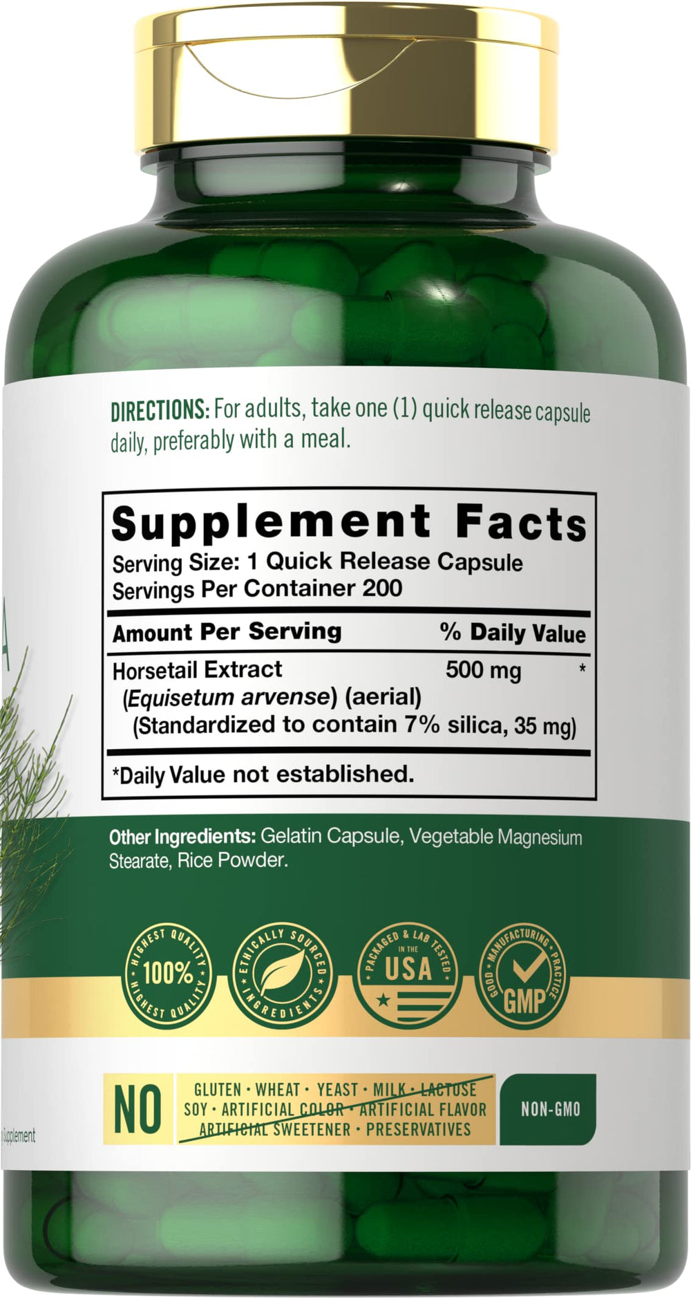 Carlyle Silica Capsules back label with supplement facts