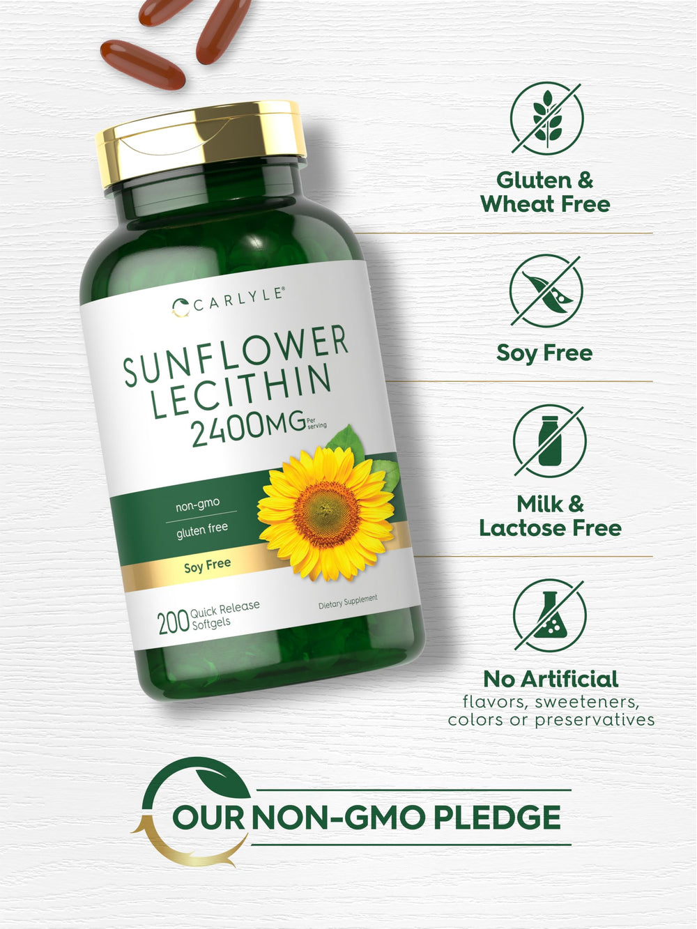 Close-up of Carlyle Sunflower Lecithin Softgel capsules
