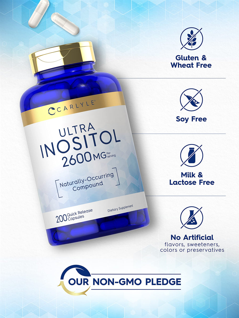 Carlyle supplement facts label close-up showing 2600mg per serving for clarity