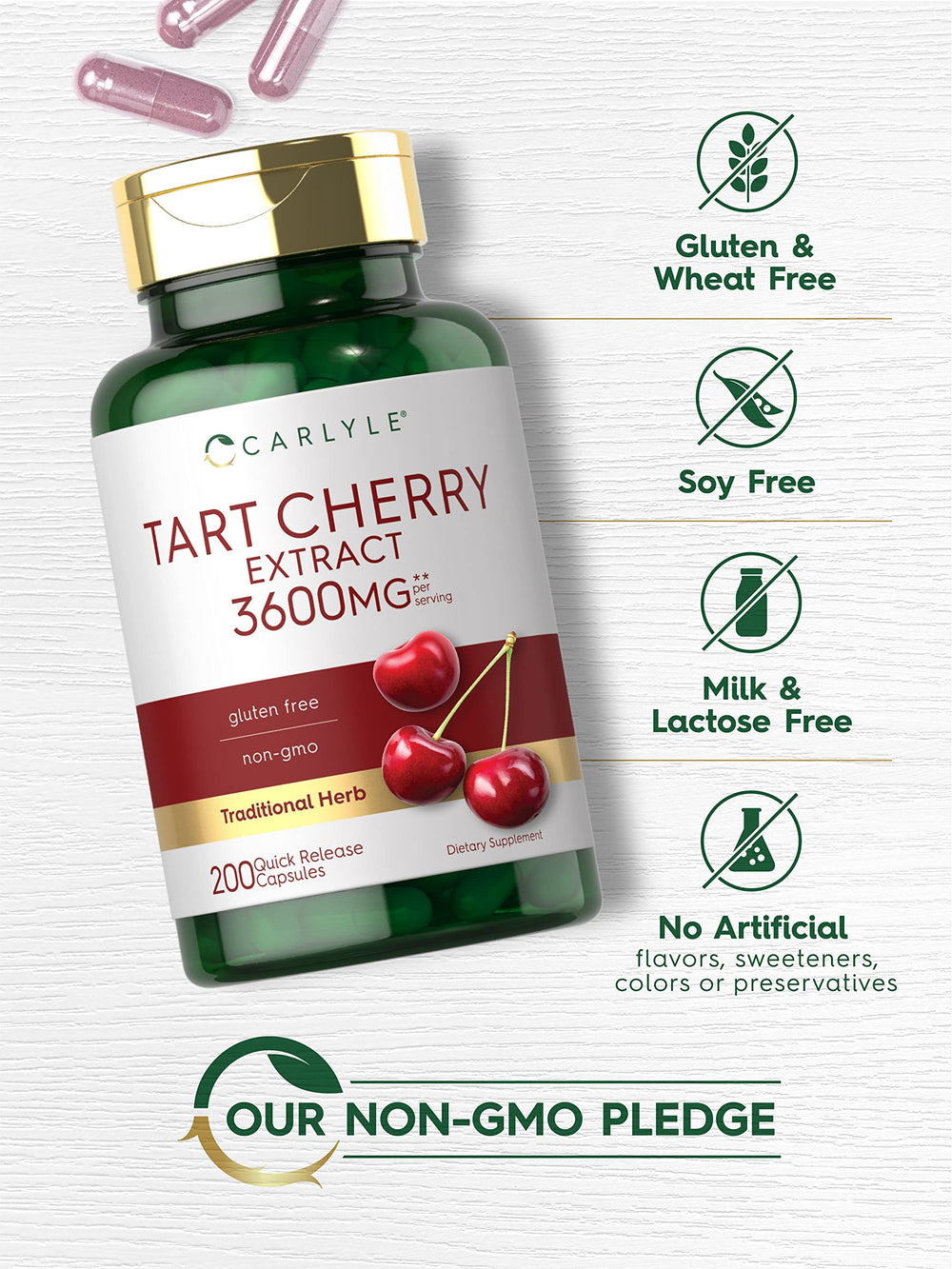 Nutrition facts panel for Carlyle Tart Cherry Extract Capsules