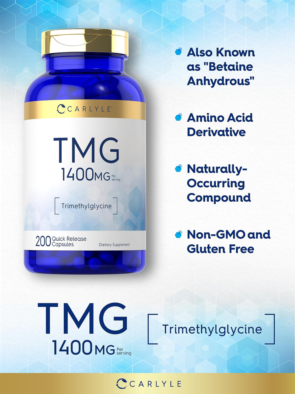 Carlyle TMG supplement bottle with label