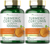 Bottle of Carlyle Turmeric Curcumin 1000mg with Black Pepper - 180 capsules, pack of 2