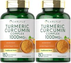 Bottle of Carlyle Turmeric Curcumin 1000mg with Black Pepper - 180 capsules, pack of 2