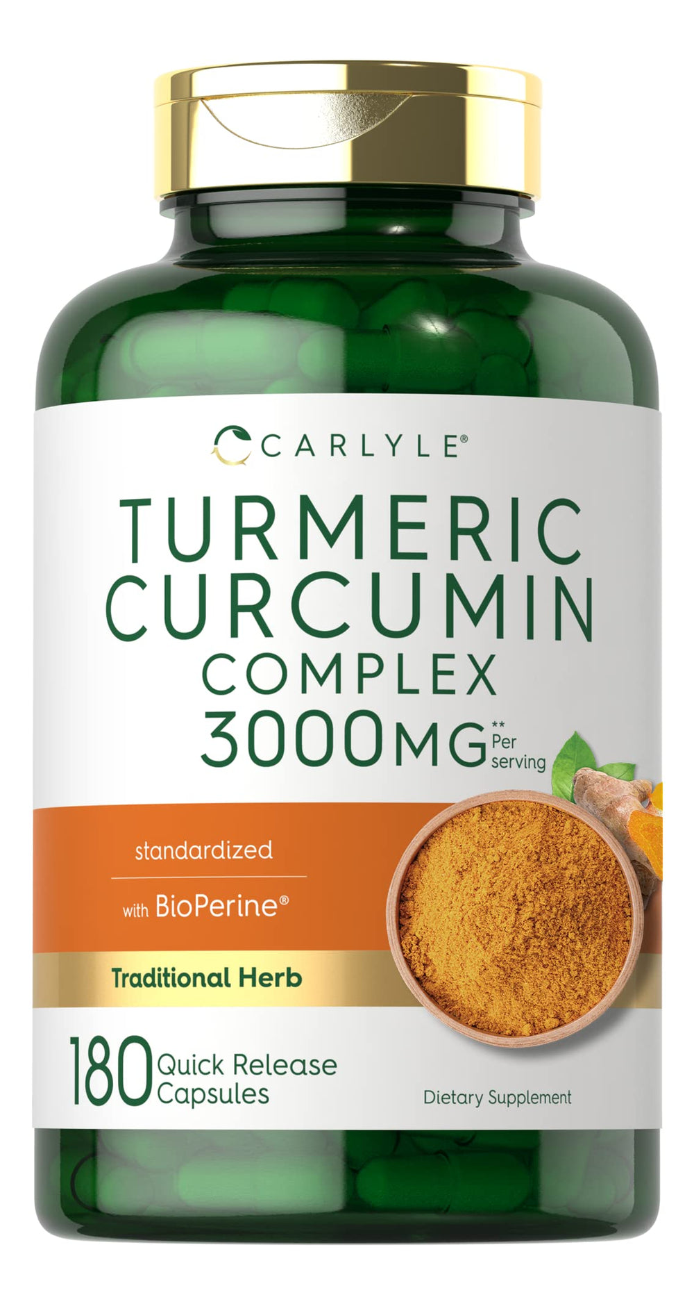 Carlyle Turmeric Curcumin 3000mg bottle with 180 capsules