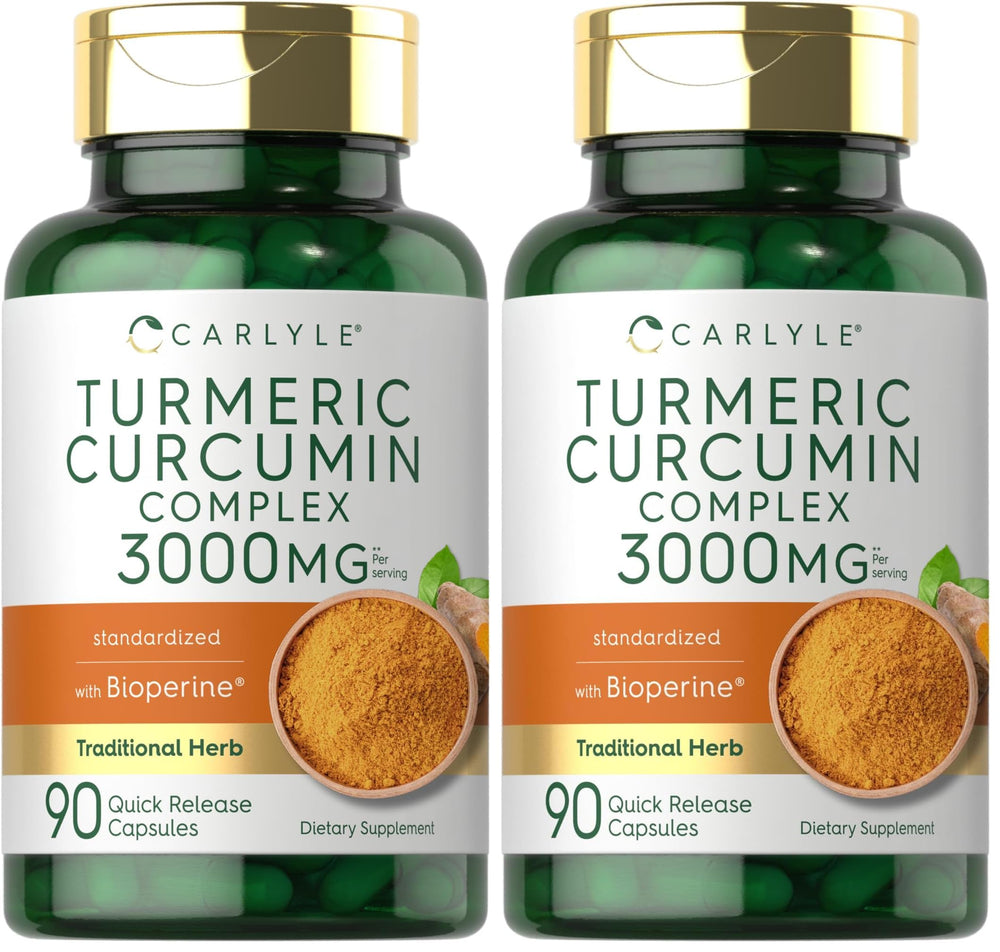 Front view of Carlyle Turmeric Curcumin 3000mg with Black Pepper 90-capsule pack (Pack 2)
