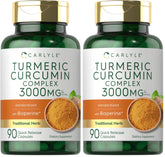 Front view of Carlyle Turmeric Curcumin 3000mg with Black Pepper 90-capsule pack (Pack 2)