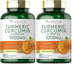 Carlyle Turmeric Curcumin bottle front with 180 capsules for daily wellness