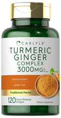 Carlyle Turmeric and Ginger Supplement bottle front view