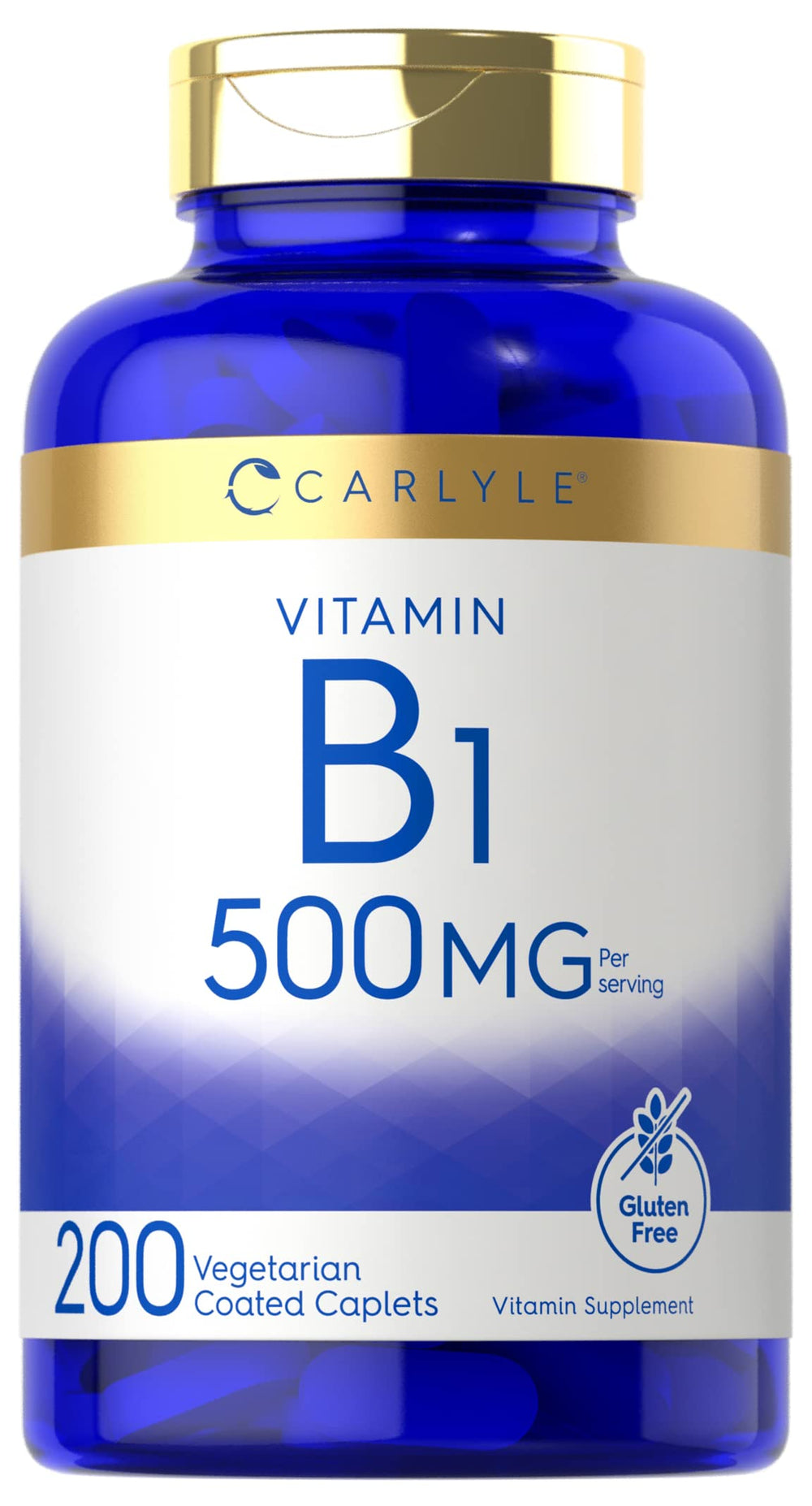 Carlyle Vitamin B1 500mg Thiamine Vegetarian Caplets bottle front