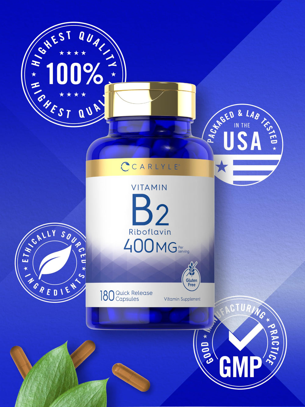Vitamin B2 Riboflavin 400 mg supplement by Carlyle Laboratories