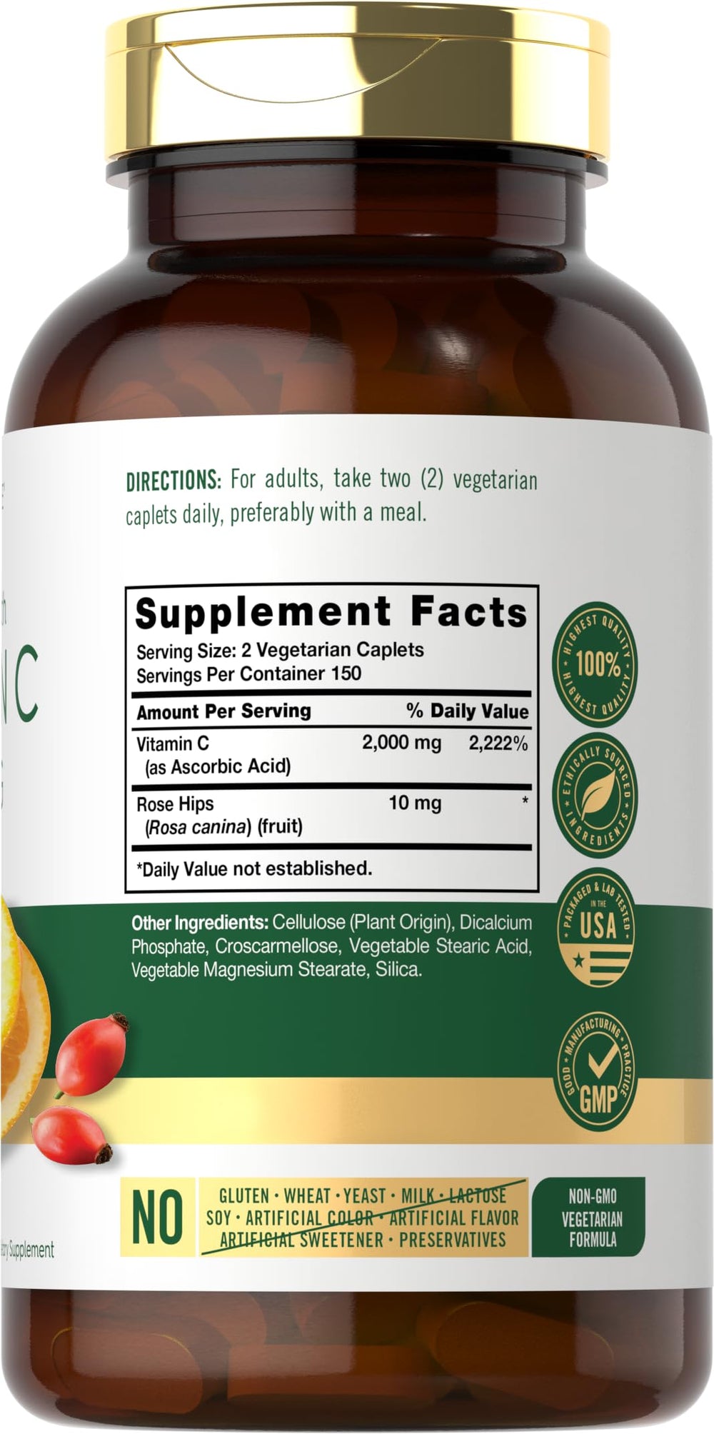 Bottle showing 300 vegetarian caplets of Carlyle Vitamin C 1000mg