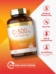 Vitamin C 500mg with Rose Hips bottle on white background