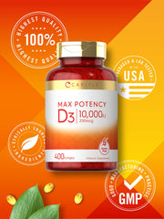 Non-GMO Carlyle Vitamin D3 10,000 IU softgels label