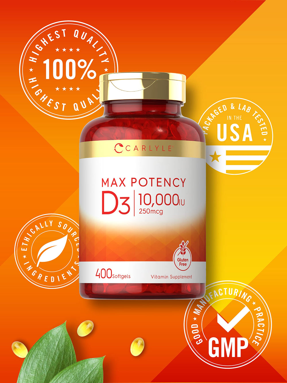 Non-GMO gluten-free Carlyle Vitamin D3 softgels