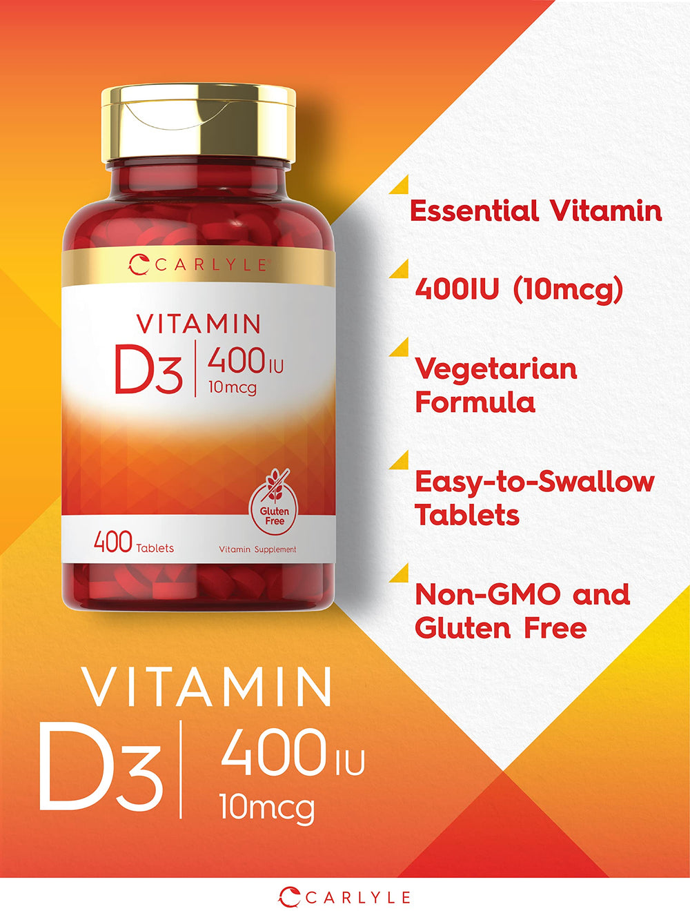 Ingredients panel for Carlyle Vitamin D3 400 IU (10 mcg)