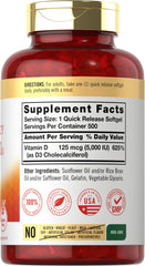 Carlyle Vitamin D3 5000 IU Softgels bottle back label with ingredients