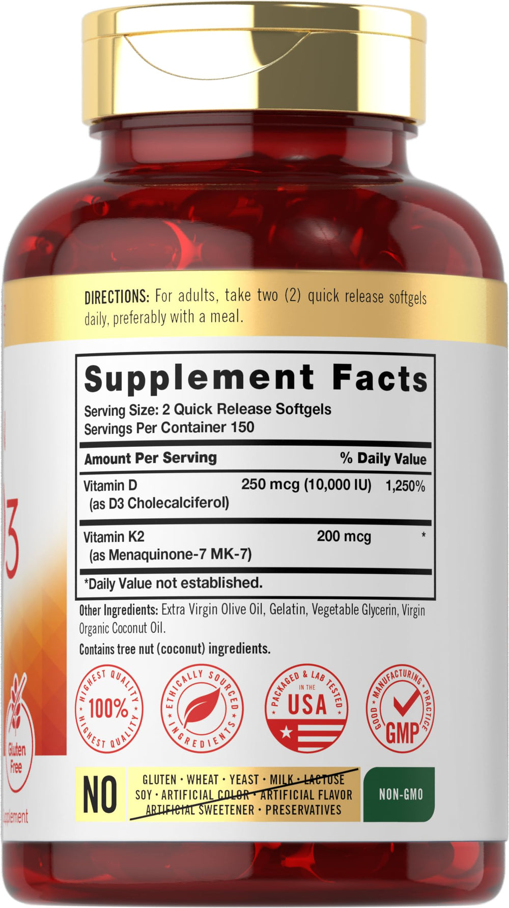 Close-up of Vitamin K2 MK-7 and D3 softgels