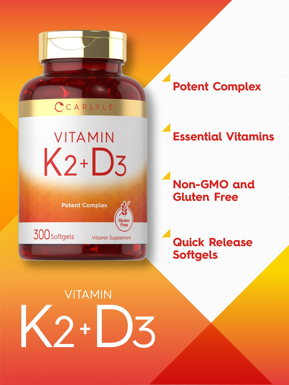 Gluten-free and Non-GMO Carlyle K2 D3 product label