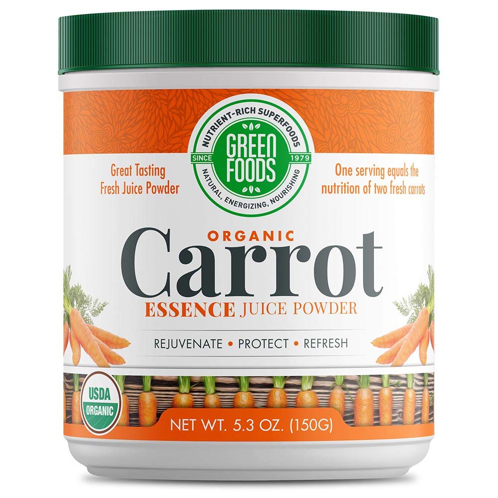 Green Foods Carrot Essence powder container front view