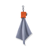 Main view of Carson Stuff-It orange microfiber cloth in its protective neoprene pouch (6.25 by 6.25 inches)