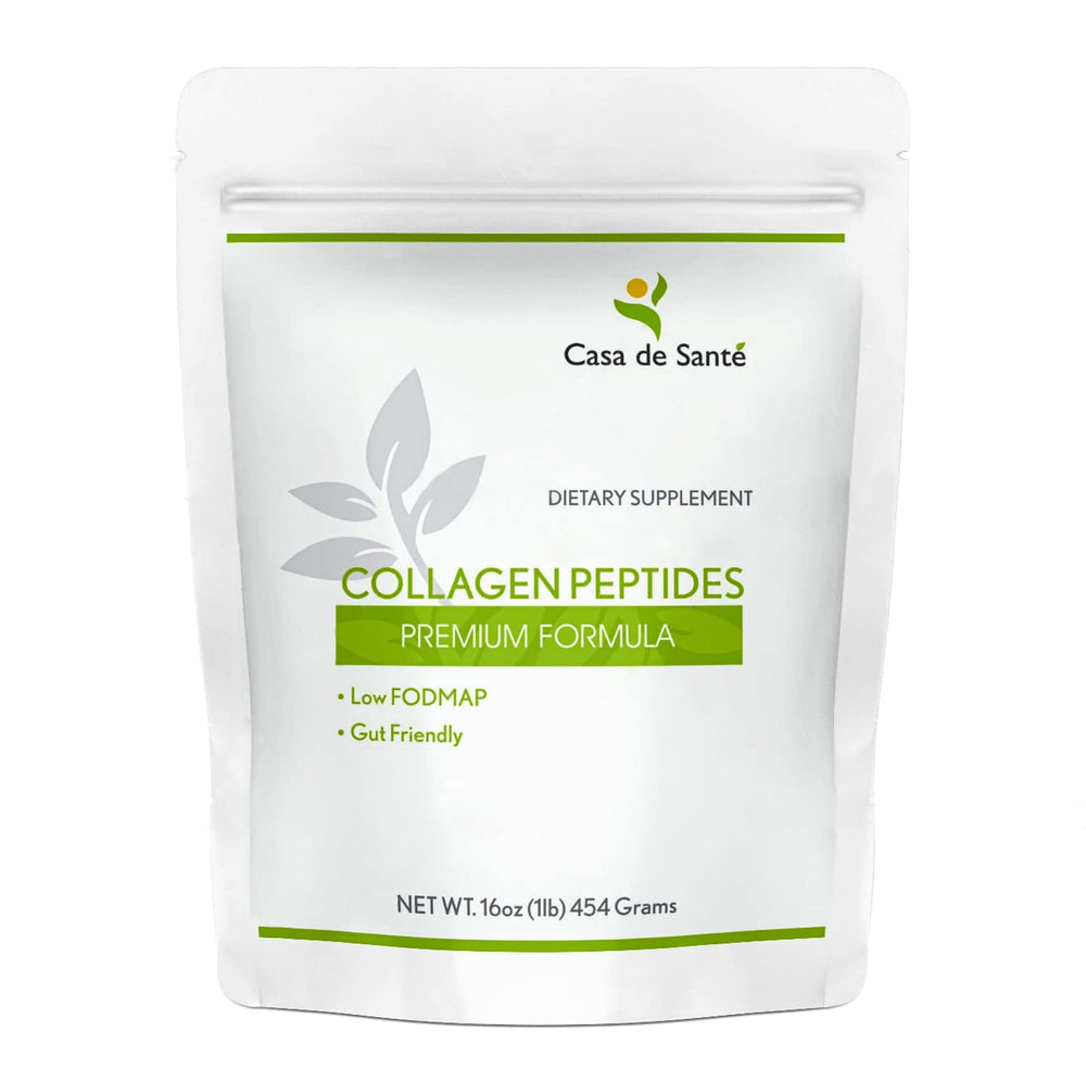 Casa de Sante Low FODMAP Certified Collagen Peptides bottle and powder