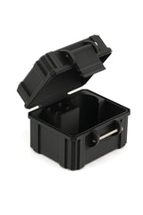 Front view of compact black storage case for scleral lens tools