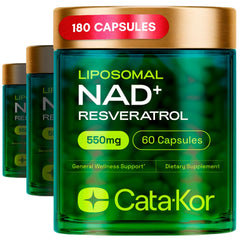 Front view of Cata-Kor NMNH Liposomal NAD+ Resveratrol bottle
