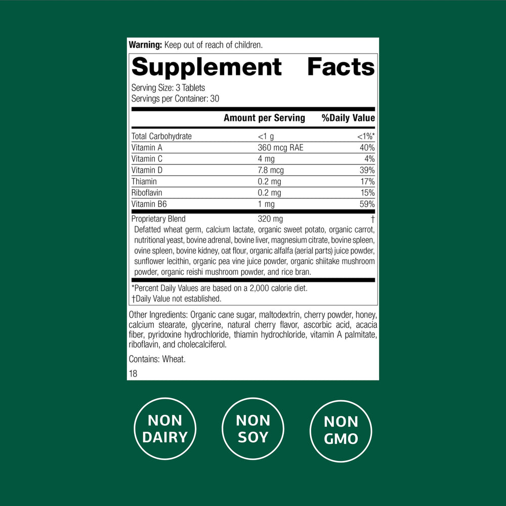 Catalyn Chewable label with vitamin information