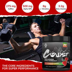 Catalyst Nutrition Enhanced Pre Workout desk setup featuring the product and training plan.